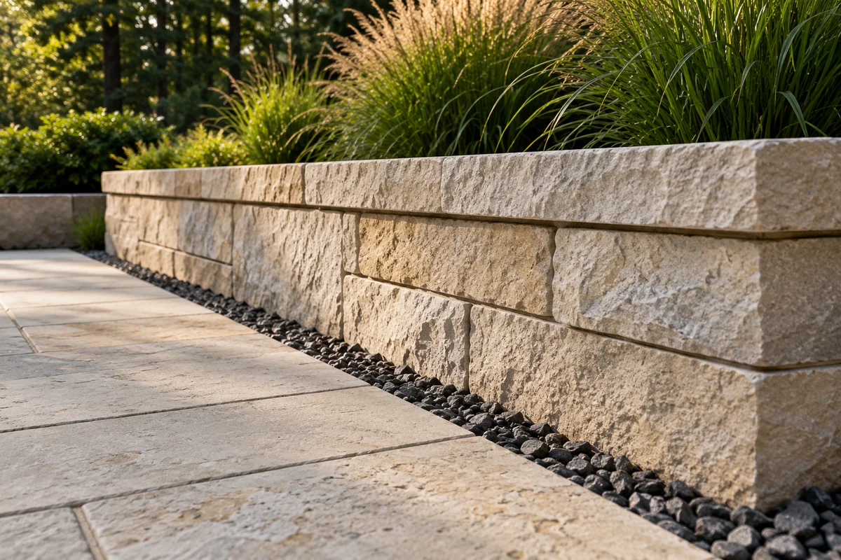 Illustrative pale stone and planting detail